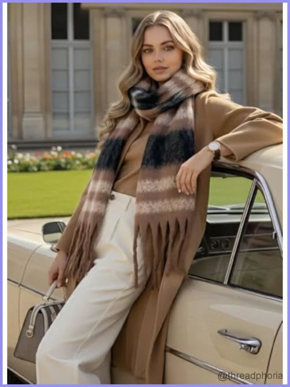 Oversized Chunky Knit Plaid Blanket Scarf Shawl Wrap for Women Heavyweight 100%